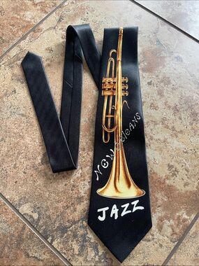 PARQUET Jazz Trumpet Novelty Necktie | Black Herringbone Musical Instrument